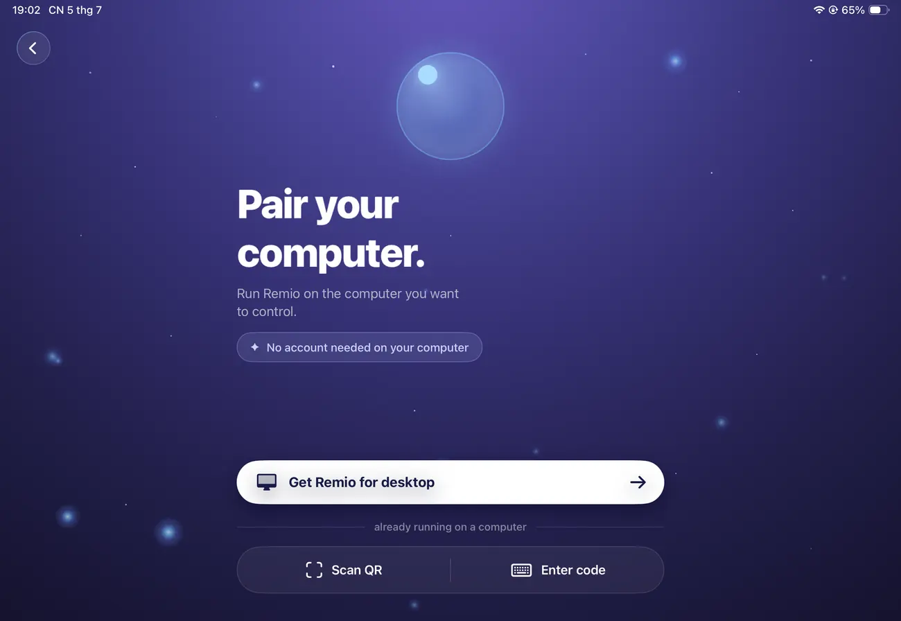 Remio pairing screen on iPad