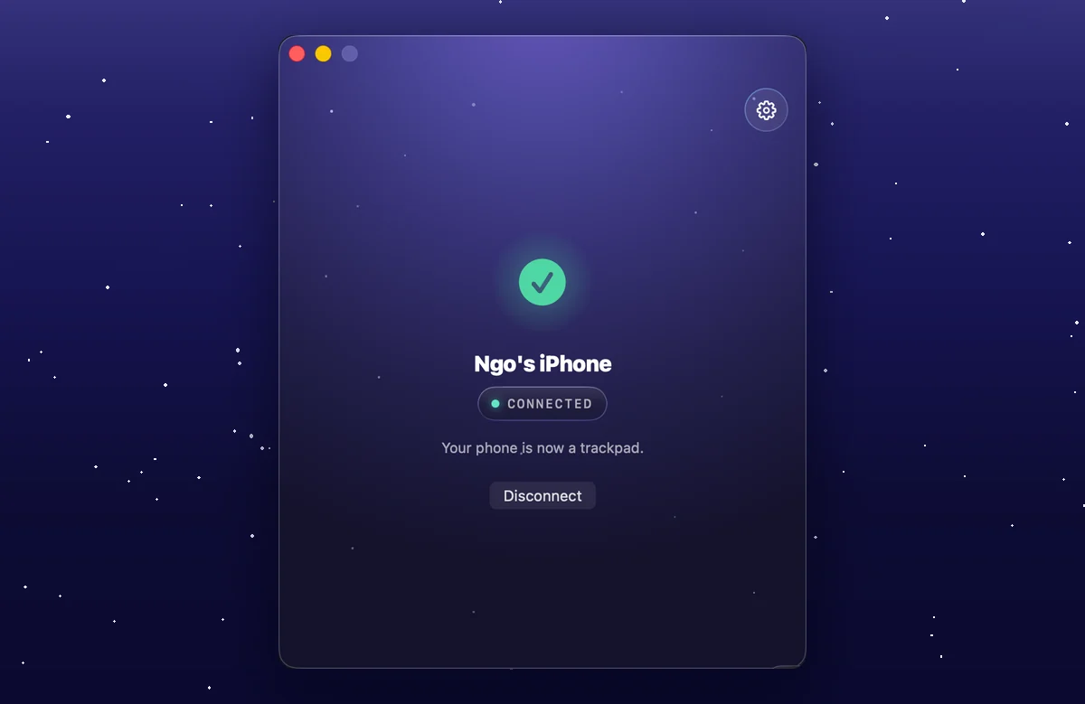 Mac showing the iPhone connected as a trackpad